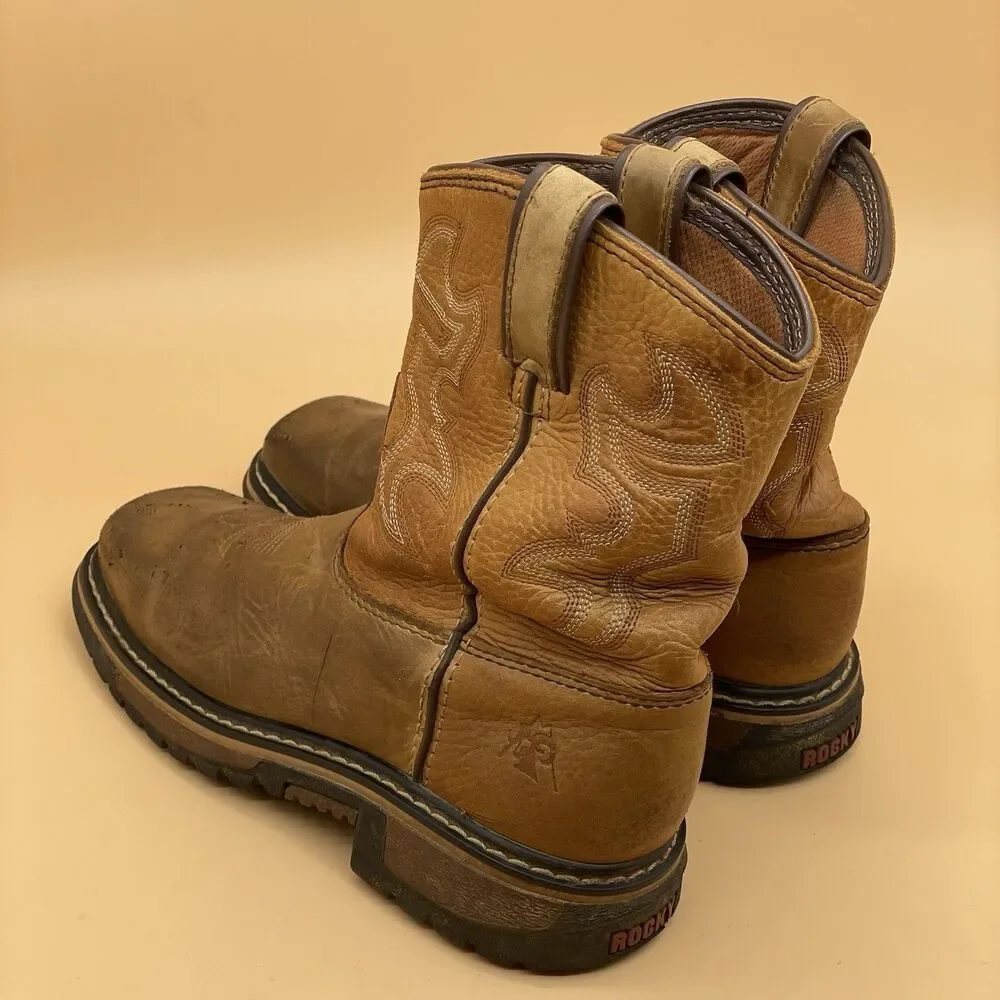Rocky RKYW090 KIDS 7in Waterproof Square Toe Pull On Western Boot Size 4M Tan
